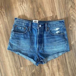 NWT Levi’s 501 Premium Button Fly High Rise Blue Denim Micro Jean Shorts
